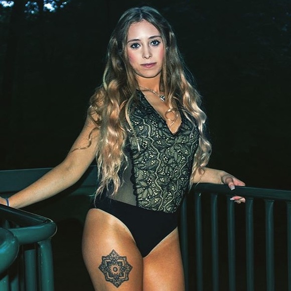 Black mesh bodysuit with nude underlay - Picture 3 of 7